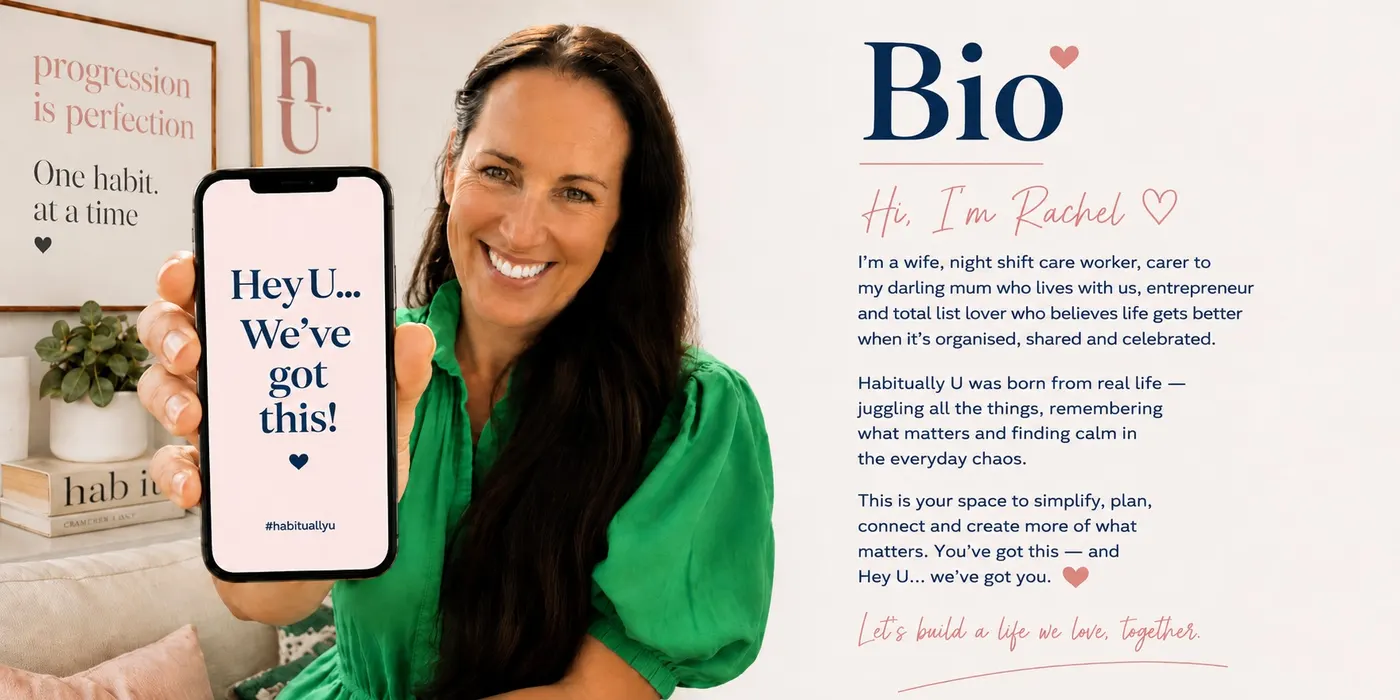 Bio — Hi, I'm Rachel. I'm a wife, night shift care worker, carer to my darling mum who lives with us, entrepreneur and total list lover who believes life gets better when it's organised, shared and celebrated.