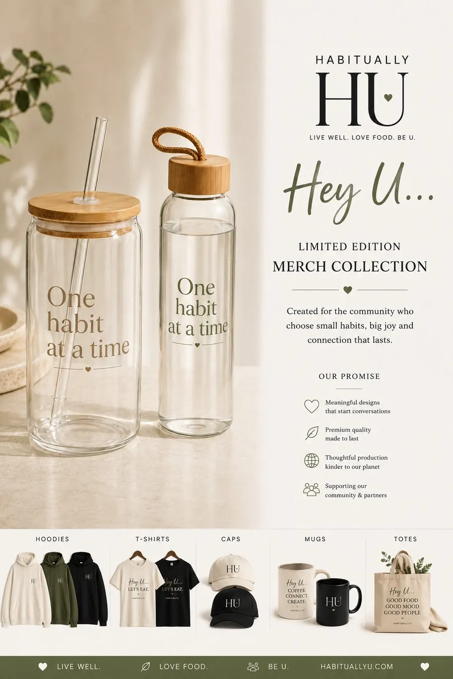 One habit at a time glass cup and water bottle — limited edition drinkware