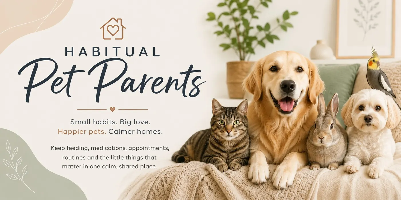 The Habitual Pet Parent — small habits. Big love. Happier pets. Calmer homes. Keep feeding, medications, appointments, routines and the little things that matter in one calm, shared place.