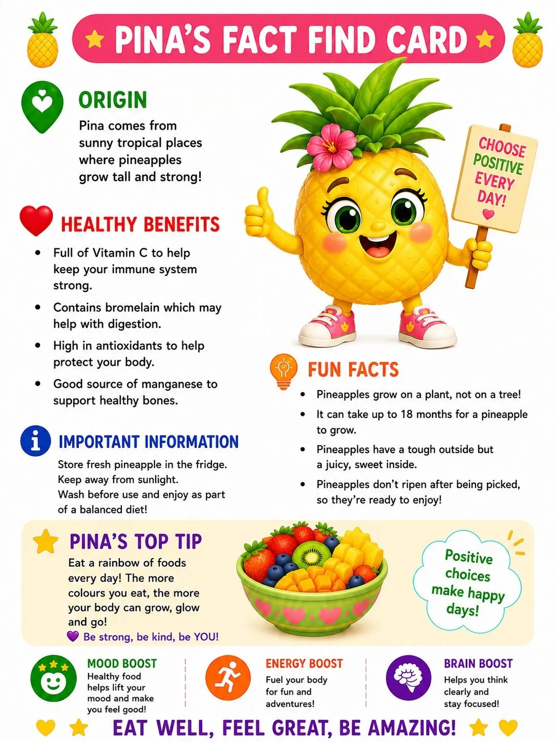 Pina the Positive Pineapple facts