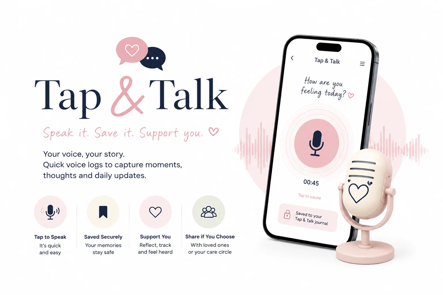 Tap & Talk — Speak it. Save it. Support you. Quick voice logs to capture moments, thoughts and daily updates.